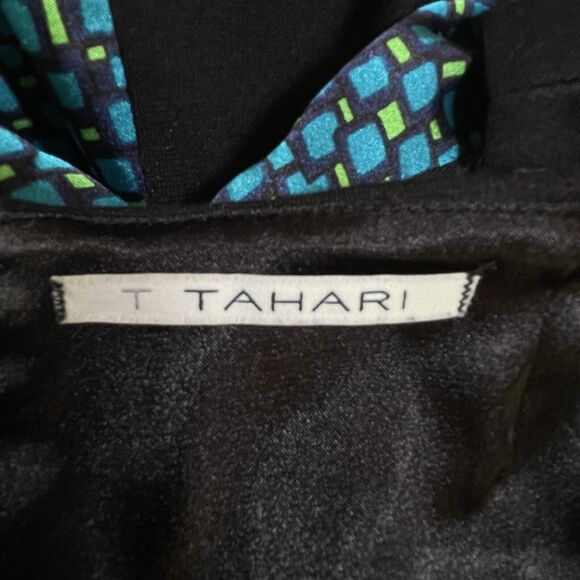 Womens T Tahari Black Sz S Knee Length Sheath Dress Teal Graphic Insert Back Zip - Picture 7 of 10